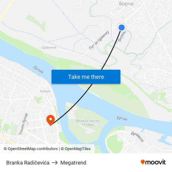 Branka Radičevića to Megatrend map