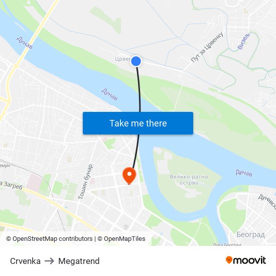 Crvenka to Megatrend map
