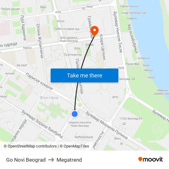 Go Novi Beograd to Megatrend map