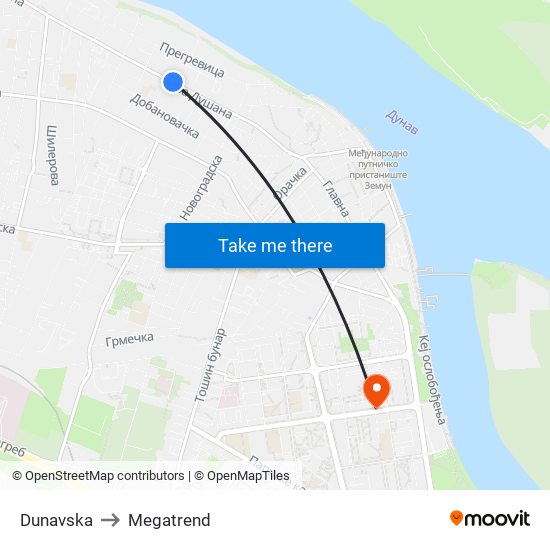 Dunavska to Megatrend map
