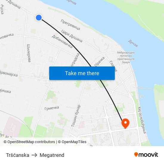 Tršćanska to Megatrend map