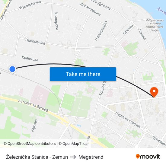 Železnička Stanica - Zemun to Megatrend map