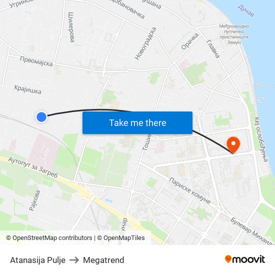 Atanasija Pulje to Megatrend map
