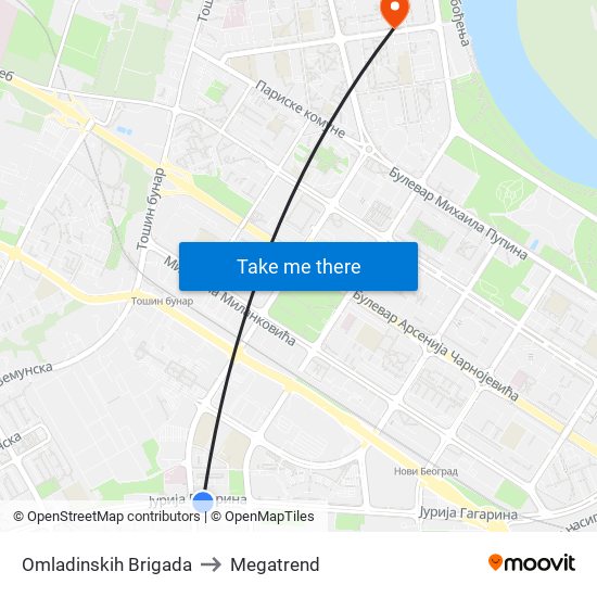 Omladinskih Brigada to Megatrend map