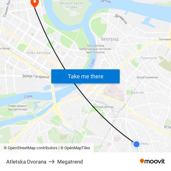 Atletska Dvorana to Megatrend map