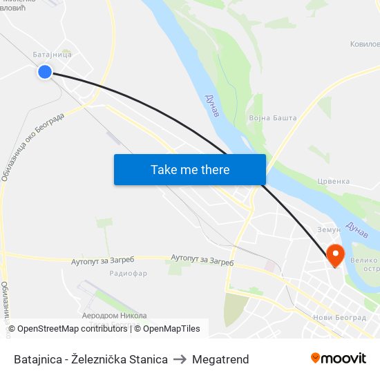 Batajnica - Železnička Stanica to Megatrend map