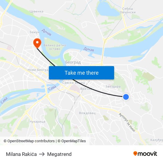 Milana Rakića to Megatrend map