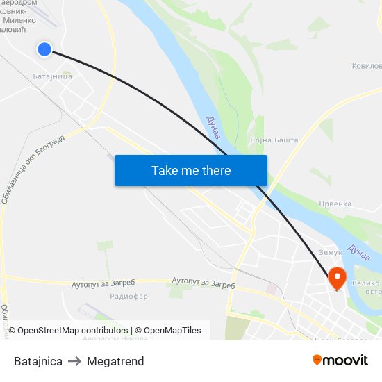 Batajnica to Megatrend map