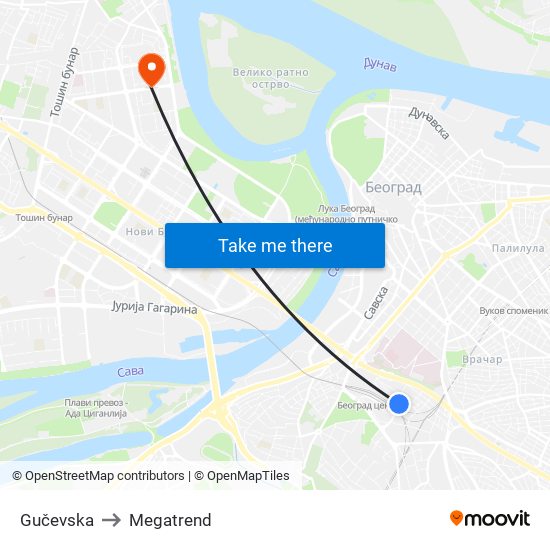 Gučevska to Megatrend map