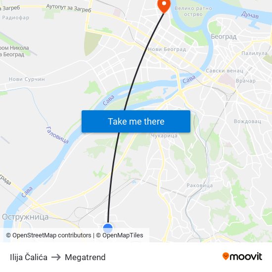 Ilija Čalića to Megatrend map