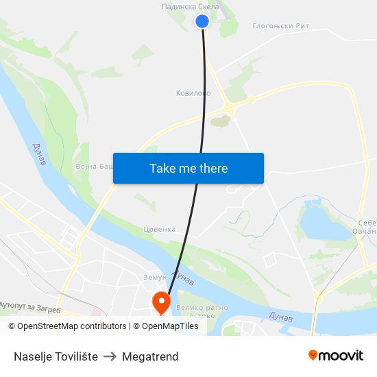 Naselje Tovilište to Megatrend map