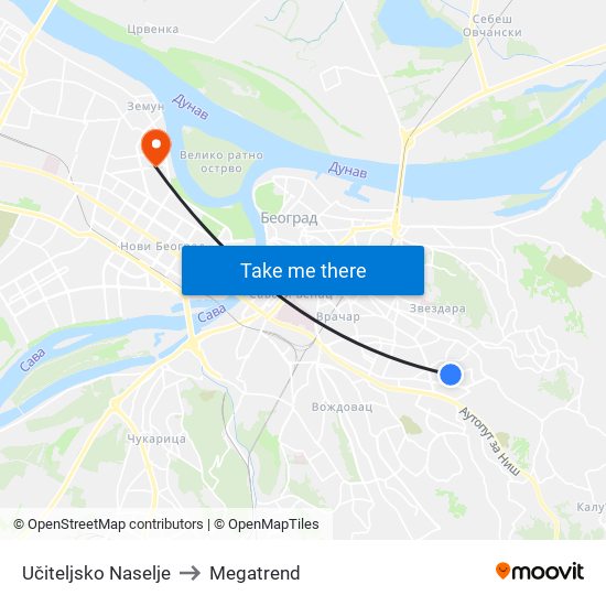 Učiteljsko Naselje to Megatrend map