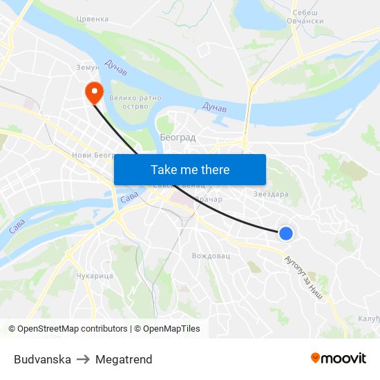 Budvanska to Megatrend map