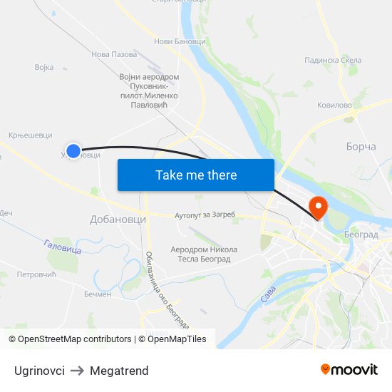 Ugrinovci to Megatrend map