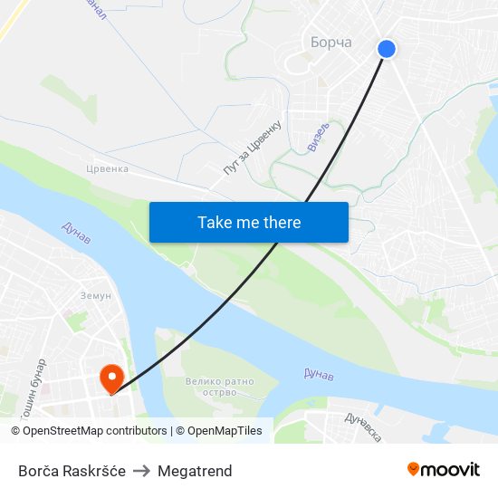 Borča Raskršće to Megatrend map