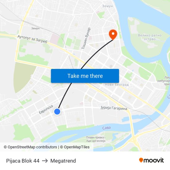 Pijaca Blok 44 to Megatrend map