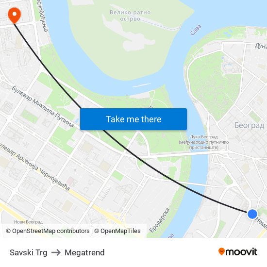 Savski Trg to Megatrend map