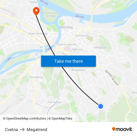 Cvetna to Megatrend map
