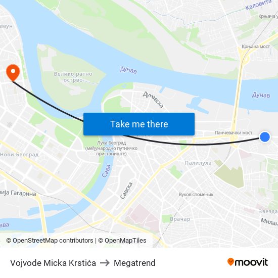 Vojvode Micka Krstića to Megatrend map