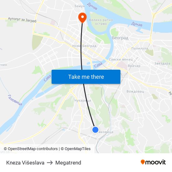 Kneza Višeslava to Megatrend map