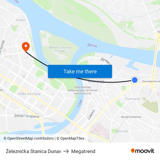 Železnička Stanica Dunav to Megatrend map