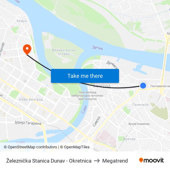 Železnička Stanica Dunav - Okretnica to Megatrend map