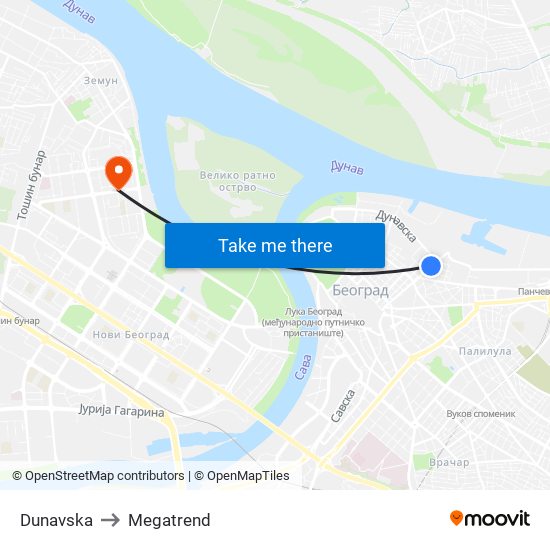 Dunavska to Megatrend map