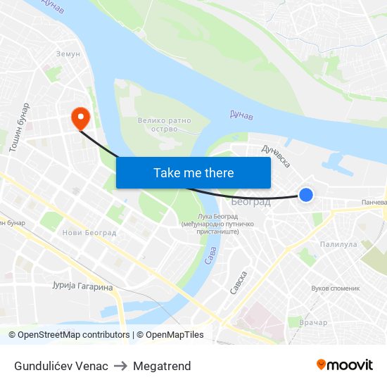 Gundulićev Venac to Megatrend map