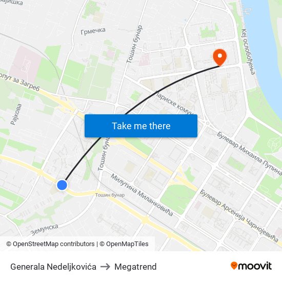 Generala Nedeljkovića to Megatrend map