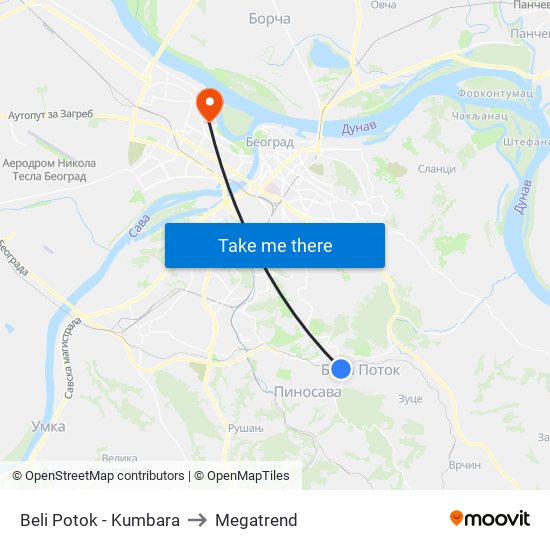 Beli Potok - Kumbara to Megatrend map