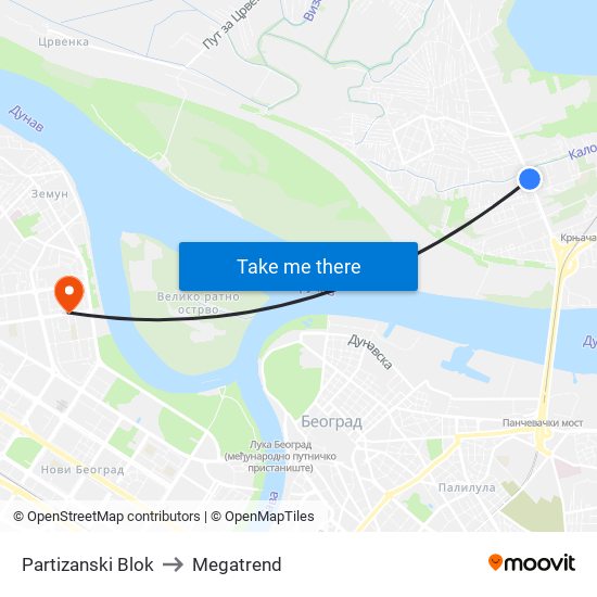 Partizanski Blok to Megatrend map