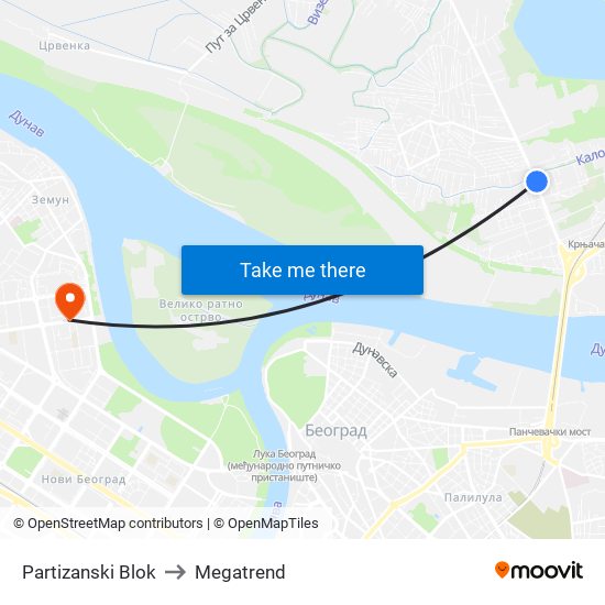 Partizanski Blok to Megatrend map