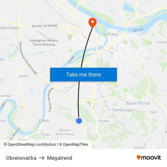 Obrenovačka to Megatrend map