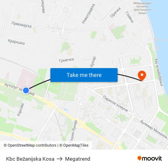 Kbc Bežanijska Kosa to Megatrend map