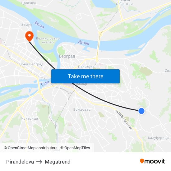 Pirandelova to Megatrend map