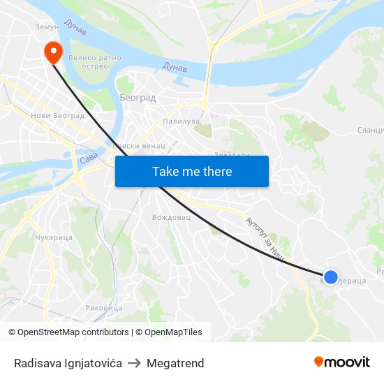 Radisava Ignjatovića to Megatrend map