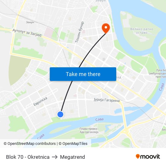 Blok 70 - Okretnica to Megatrend map