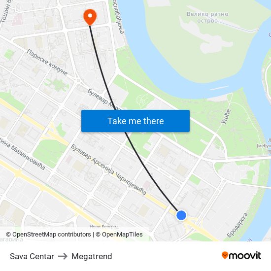 Sava Centar to Megatrend map