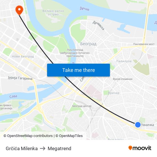 Grčića Milenka to Megatrend map