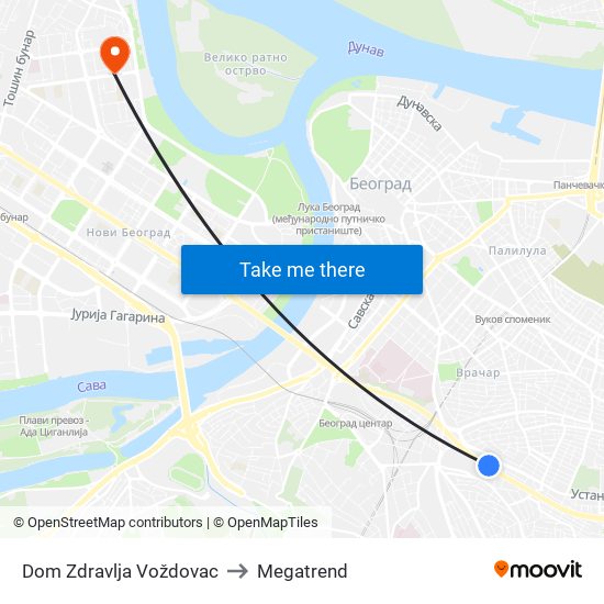 Dom Zdravlja Voždovac to Megatrend map