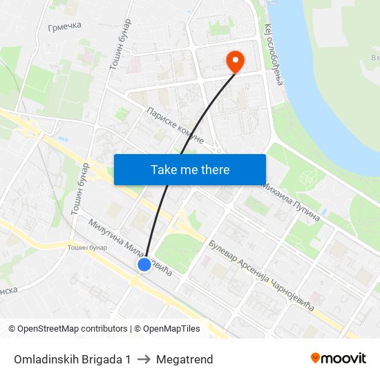 Omladinskih Brigada 1 to Megatrend map