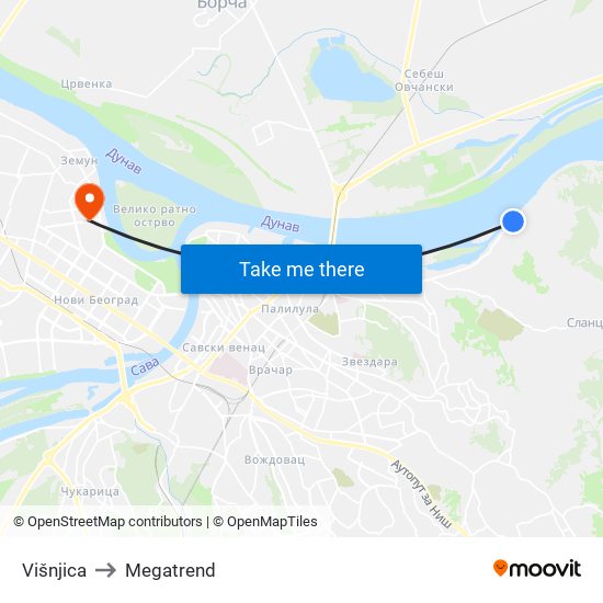 Višnjica to Megatrend map