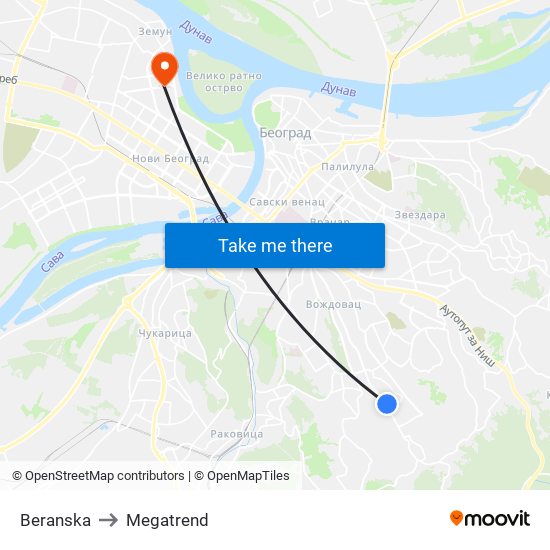 Beranska to Megatrend map