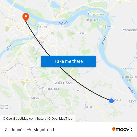 Zaklopača to Megatrend map