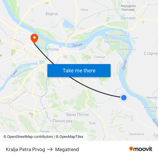 Kralja Petra Prvog to Megatrend map