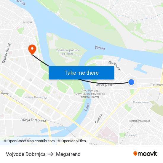 Vojvode Dobrnjca to Megatrend map