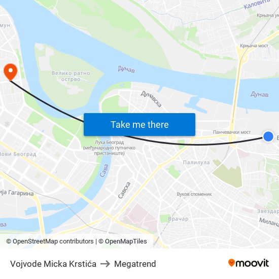 Vojvode Micka Krstića to Megatrend map