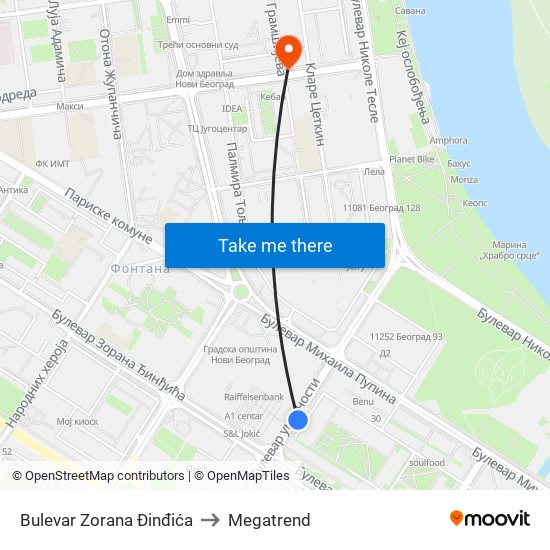 Bulevar Zorana Đinđića to Megatrend map