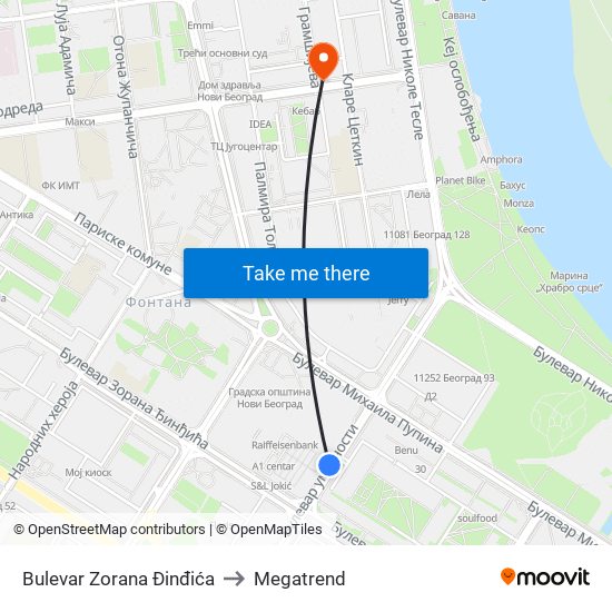 Bulevar Zorana Đinđića to Megatrend map