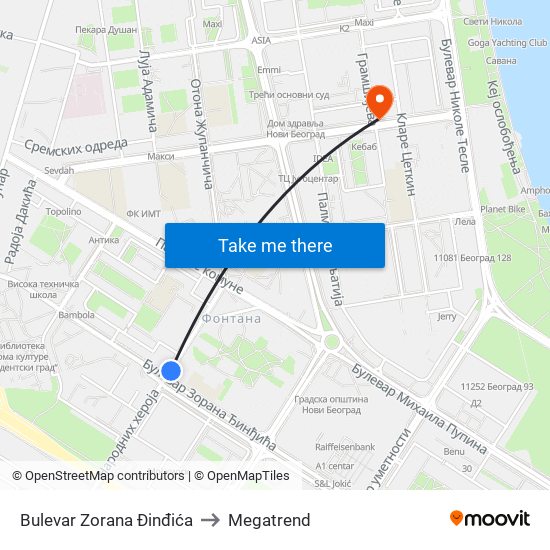 Bulevar Zorana Đinđića to Megatrend map